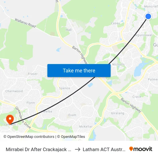 Mirrabei Dr After Crackajack Way to Latham ACT Australia map