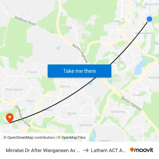 Mirrabei Dr After Wanganeen Av Northbound to Latham ACT Australia map