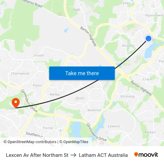 Lexcen Av After Northam St to Latham ACT Australia map