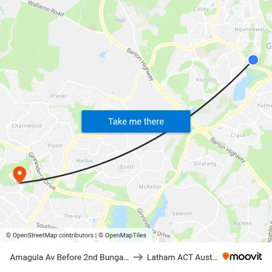 Amagula Av Before 2nd Bungaree Cr to Latham ACT Australia map