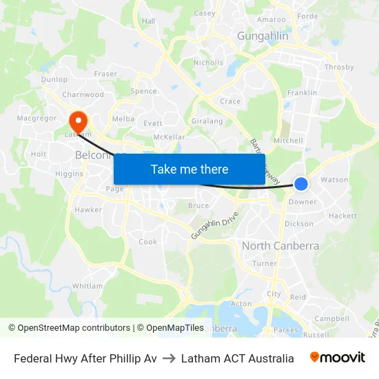 Federal Hwy After Phillip Av to Latham ACT Australia map