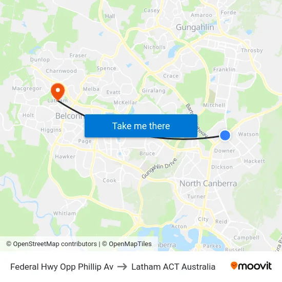 Federal Hwy Opp Phillip Av to Latham ACT Australia map