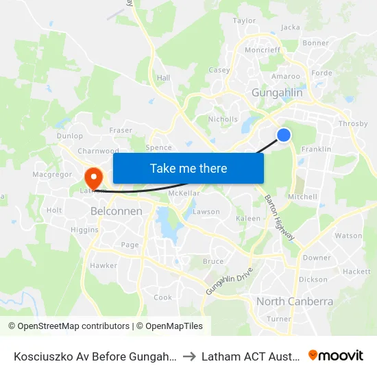 Kosciuszko Av Before Gungahlin Dr to Latham ACT Australia map