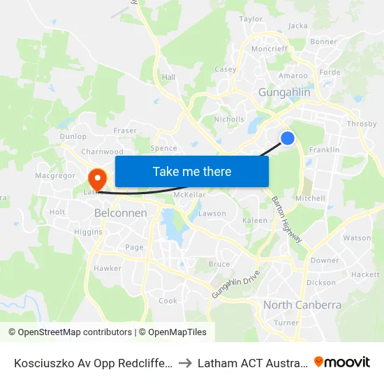 Kosciuszko Av Opp Redcliffe St to Latham ACT Australia map
