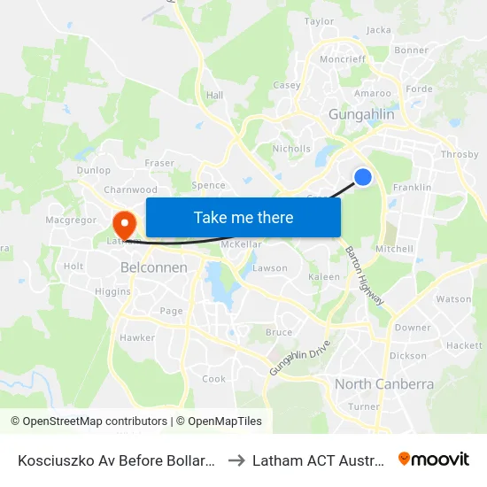 Kosciuszko Av Before Bollard St to Latham ACT Australia map
