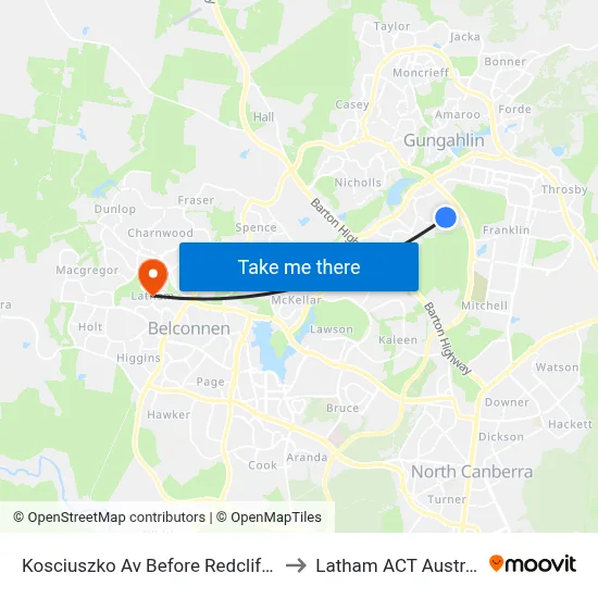 Kosciuszko Av Before Redcliffe St to Latham ACT Australia map
