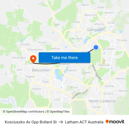 Kosciuszko Av Opp Bollard St to Latham ACT Australia map