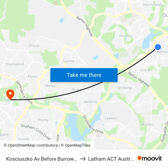 Kosciuszko Av Before Burrowa St to Latham ACT Australia map
