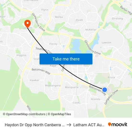 Haydon Dr Opp North Canberra Hospital to Latham ACT Australia map