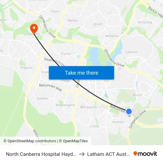 North Canberra Hospital Haydon Dr to Latham ACT Australia map