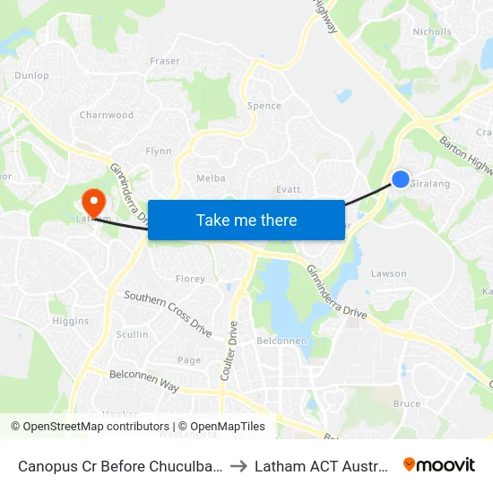 Canopus Cr Before Chuculba Cr to Latham ACT Australia map