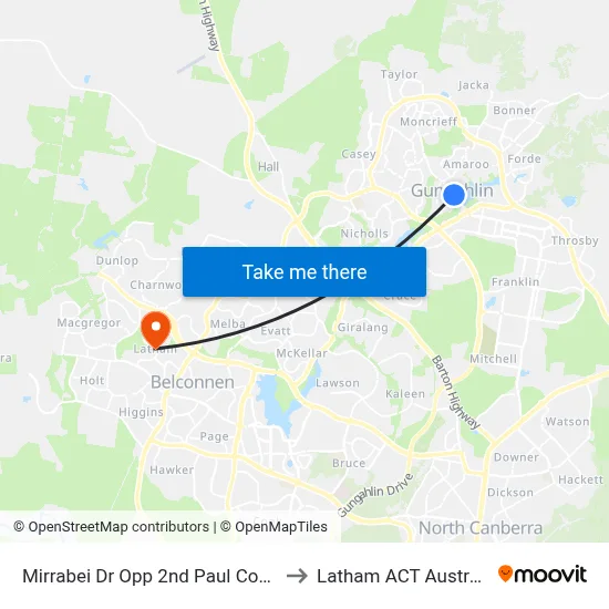 Mirrabei Dr Opp 2nd Paul Coe Cr to Latham ACT Australia map