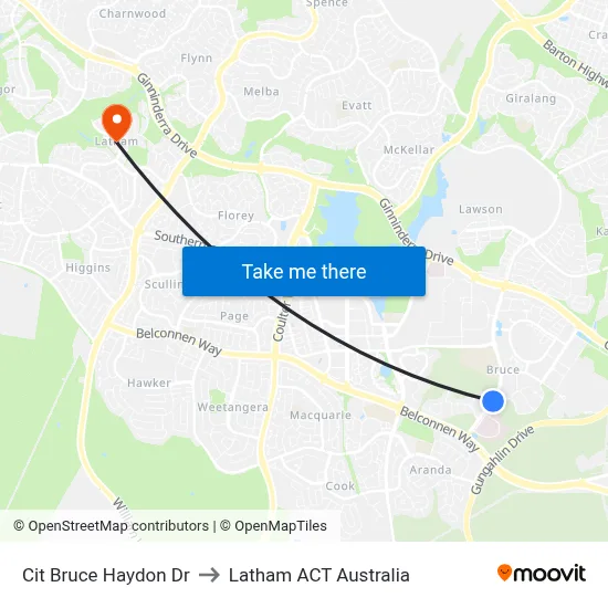 Cit Bruce Haydon Dr to Latham ACT Australia map