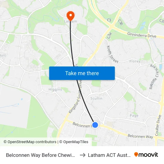 Belconnen Way Before Chewings St to Latham ACT Australia map