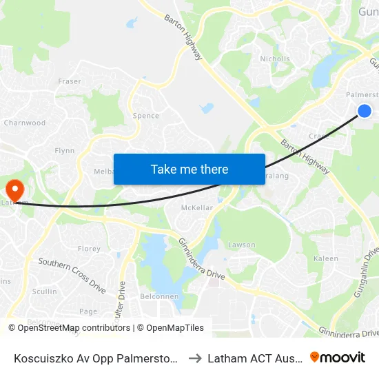 Koscuiszko Av Opp Palmerston Shops to Latham ACT Australia map
