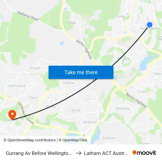 Gurrang Av Before Wellington St to Latham ACT Australia map