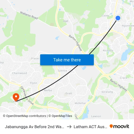 Jabanungga Av Before 2nd Warabin Cr to Latham ACT Australia map