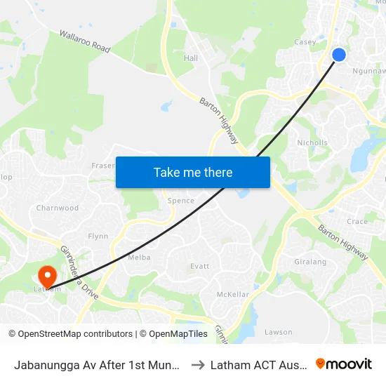 Jabanungga Av After 1st Mundang Cr to Latham ACT Australia map