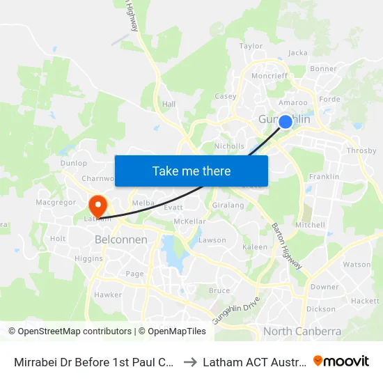 Mirrabei Dr Before 1st Paul Coe Cr to Latham ACT Australia map
