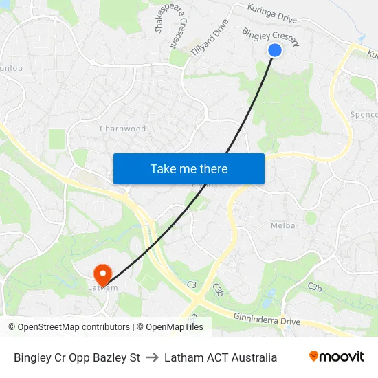 Bingley Cr Opp Bazley St to Latham ACT Australia map