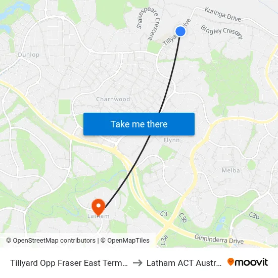Tillyard Opp Fraser East Terminus to Latham ACT Australia map