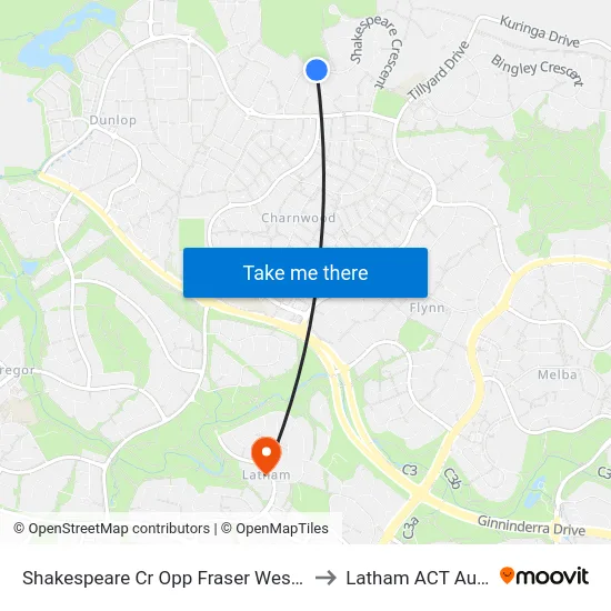 Shakespeare Cr Opp Fraser West Terminus to Latham ACT Australia map