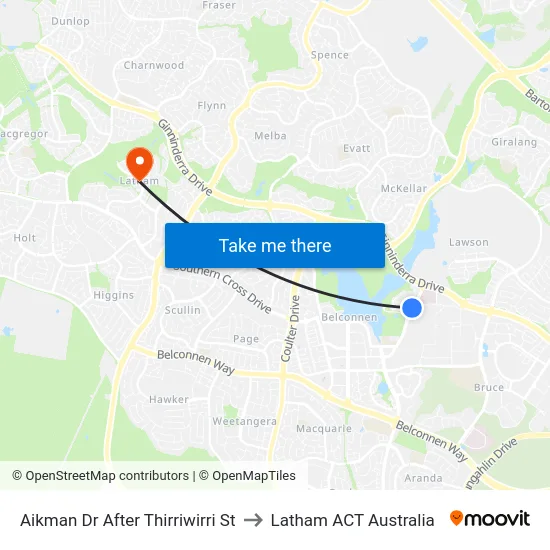 Aikman Dr After Thirriwirri St to Latham ACT Australia map