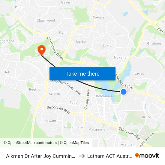 Aikman Dr After Joy Cummings Pl to Latham ACT Australia map