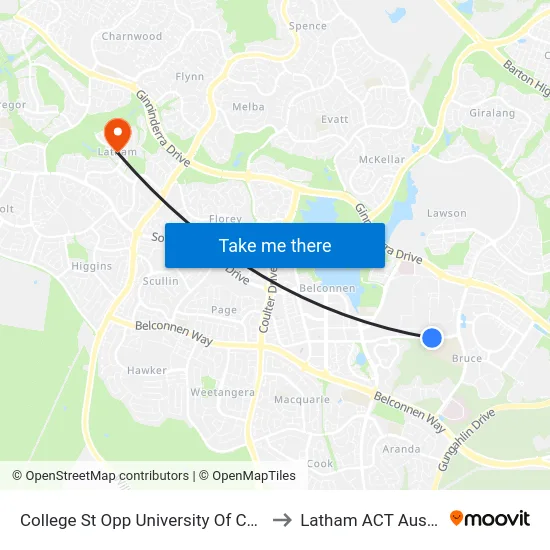 College St Opp University Of Canberra to Latham ACT Australia map