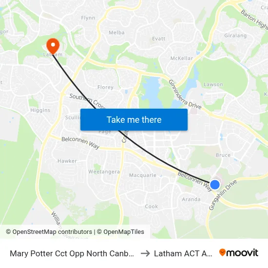 Mary Potter Cct Opp North Canberra Hospital to Latham ACT Australia map