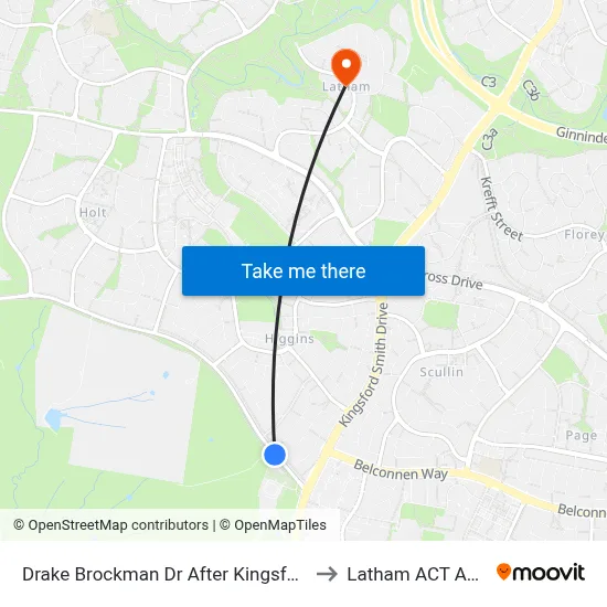 Drake Brockman Dr After Kingsford Smith Dr to Latham ACT Australia map