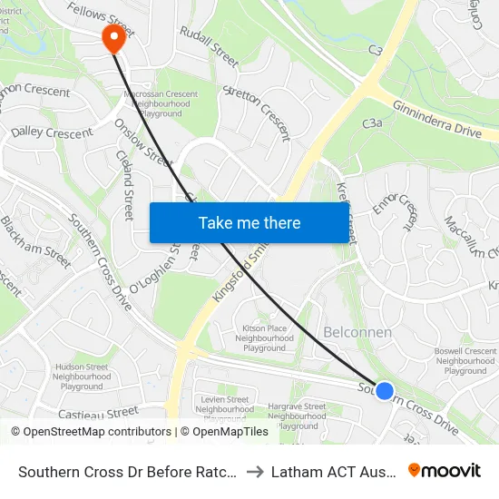 Southern Cross Dr Before Ratcliffe Cr to Latham ACT Australia map