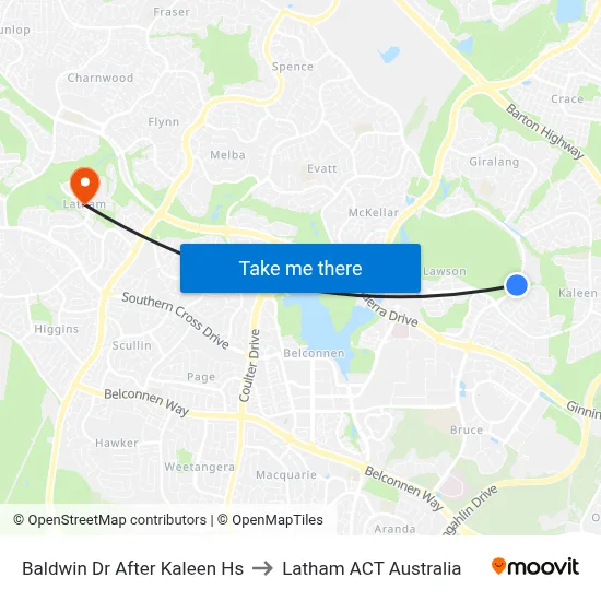 Baldwin Dr After Kaleen Hs to Latham ACT Australia map