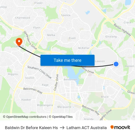 Baldwin Dr Before Kaleen Hs to Latham ACT Australia map