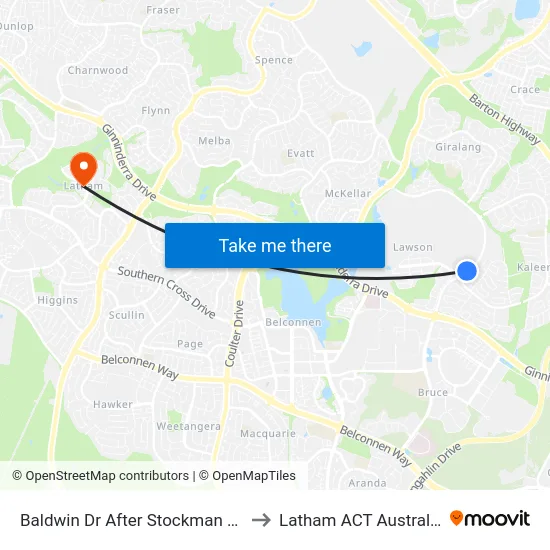 Baldwin Dr After Stockman Av to Latham ACT Australia map