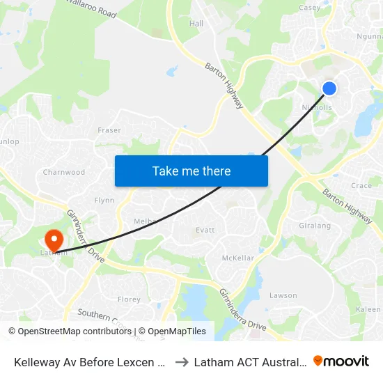 Kelleway Av Before Lexcen Av to Latham ACT Australia map