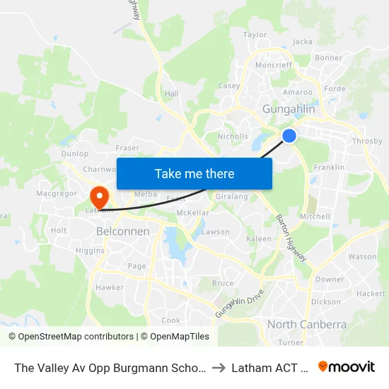 The Valley Av Opp Burgmann School Valley Campus to Latham ACT Australia map