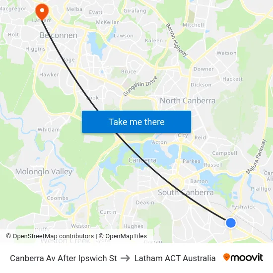 Canberra Av After Ipswich St to Latham ACT Australia map