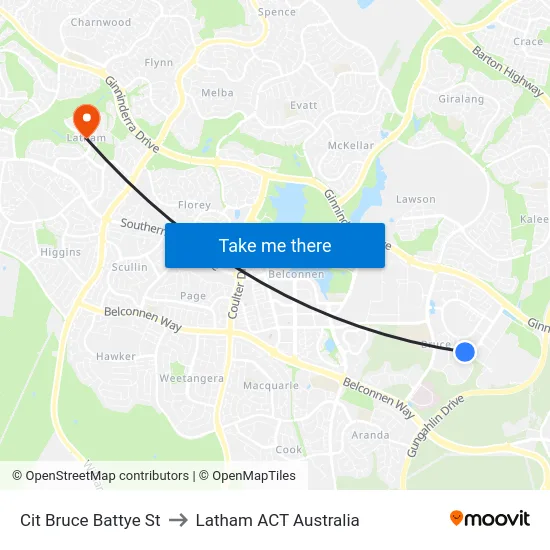 Cit Bruce Battye St to Latham ACT Australia map