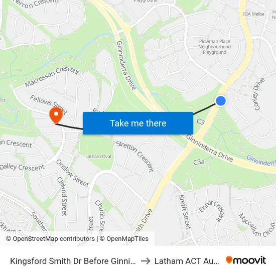 Kingsford Smith Dr Before Ginninderra Dr to Latham ACT Australia map