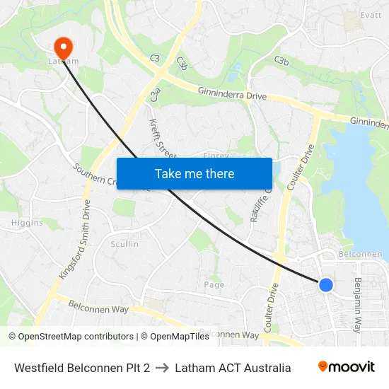 Westfield Belconnen Plt 2 to Latham ACT Australia map