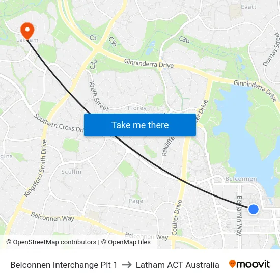 Belconnen Interchange Plt 1 to Latham ACT Australia map