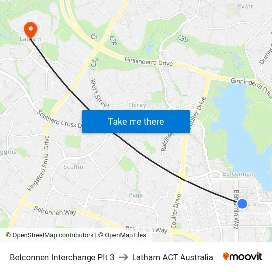 Belconnen Interchange Plt 3 to Latham ACT Australia map