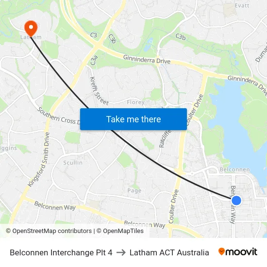 Belconnen Interchange Plt 4 to Latham ACT Australia map