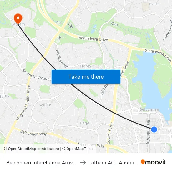 Belconnen Interchange Arrivals to Latham ACT Australia map