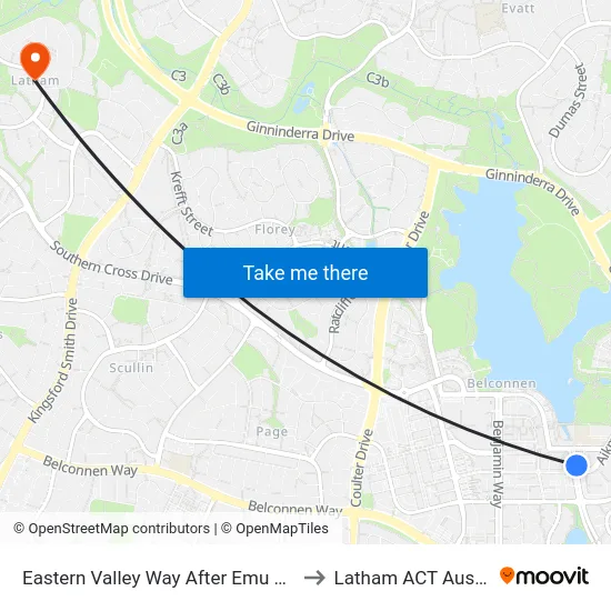 Eastern Valley Way After Emu Bank Dr to Latham ACT Australia map