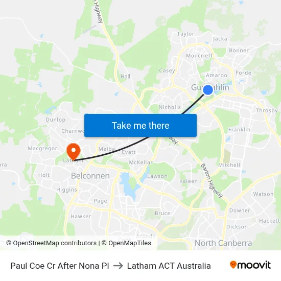 Paul Coe Cr After Nona Pl to Latham ACT Australia map