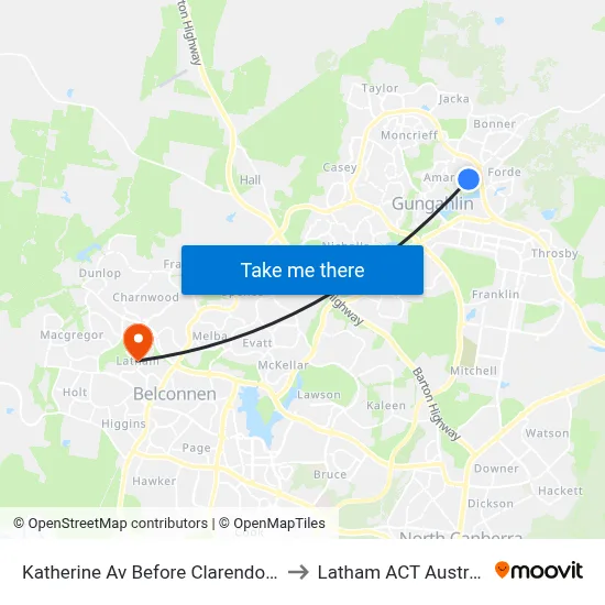 Katherine Av Before Clarendon St to Latham ACT Australia map