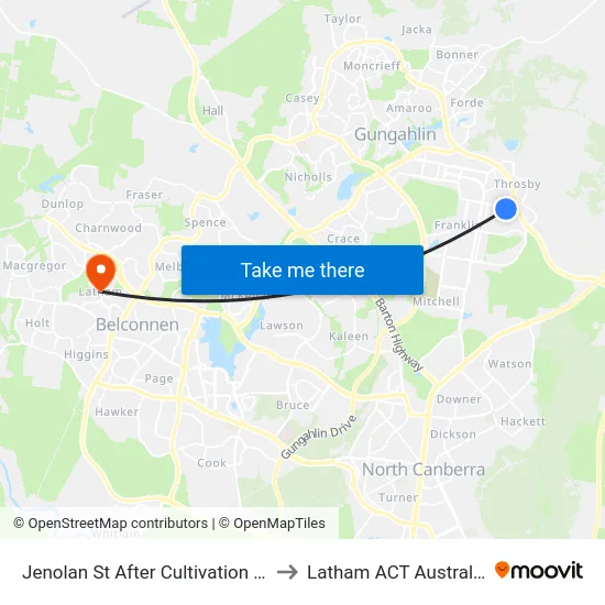 Jenolan St After Cultivation St to Latham ACT Australia map