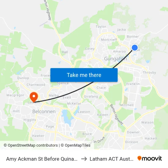 Amy Ackman St Before Quinane Av to Latham ACT Australia map